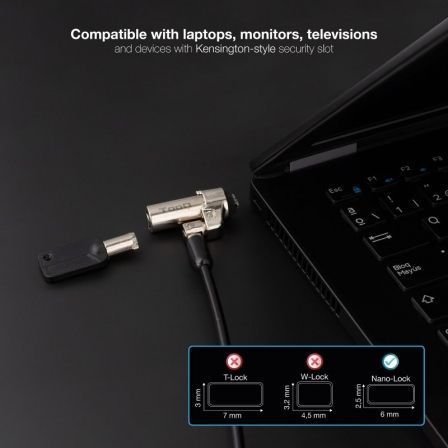 Tooq Cable de Seguridad Tipo NANO con Llave, 1.5m, Gris Oscuro